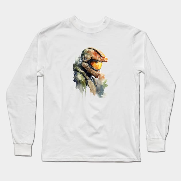 Halo Master Chief Watercolor - Original Artwork Long Sleeve T-Shirt by Labidabop